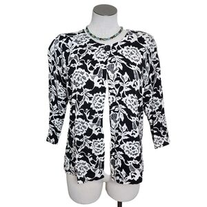 Designers Originals Quarter Sleeve Floral Black & White Women's Cardigan Size M
